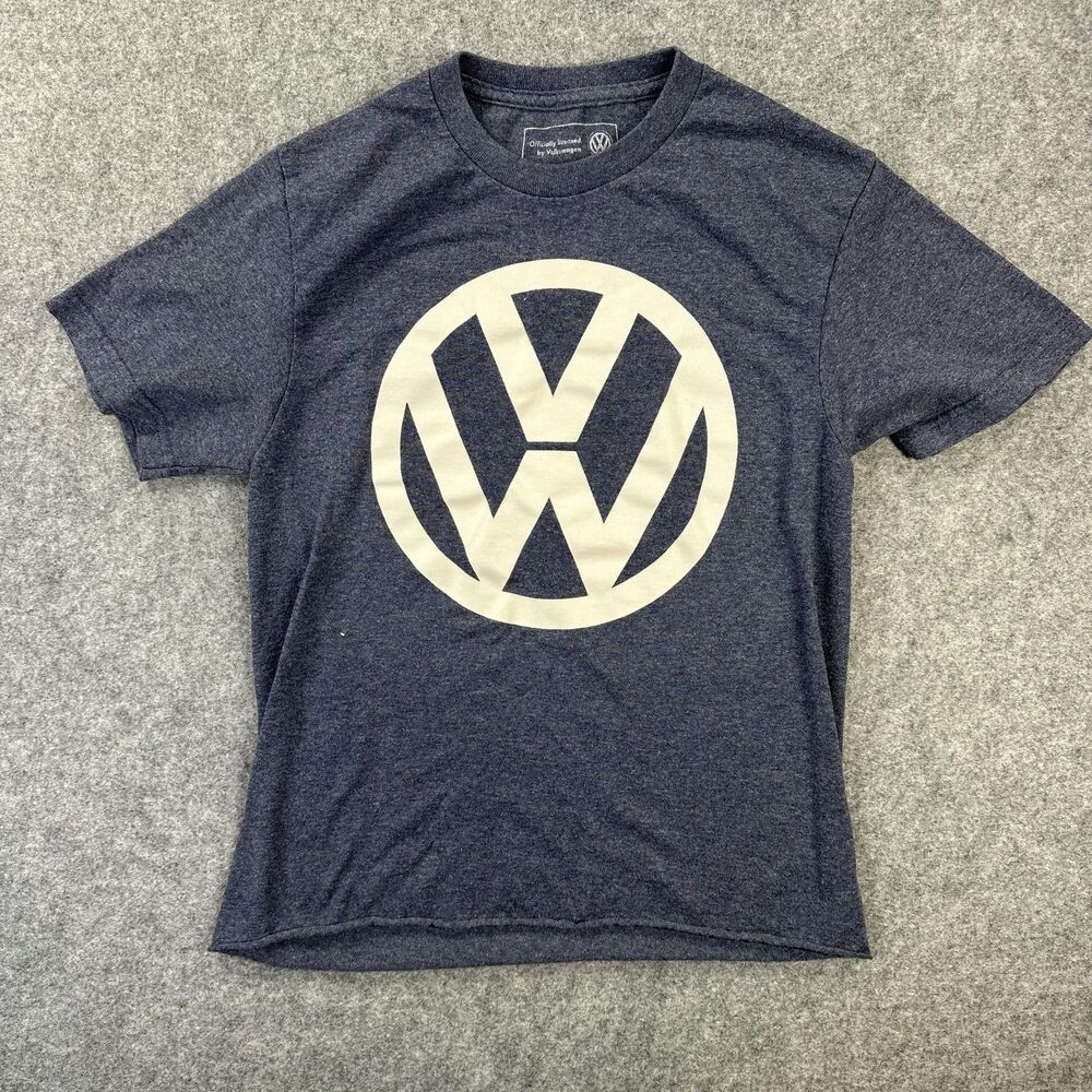 Volkswagen Shirt Mens Small Blue VW Logo Graphic Tee Tagless Crew Neck Casual